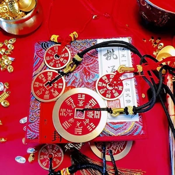 Taoist cinnabar mountain ghost spending pendant, handmade necklace, brass eight trigrams copper coin, safe and auspicious for wealth