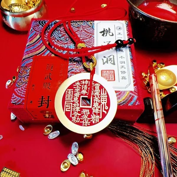 Taoist cinnabar mountain ghost spending pendant, handmade necklace, brass eight trigrams copper coin, safe and auspicious for wealth